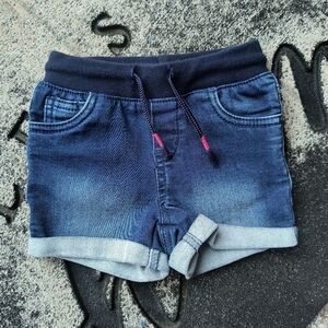 Toddler Girls Cat & Jack Denim Stretch Shorts Cuffed Drawstring Size 18 Months